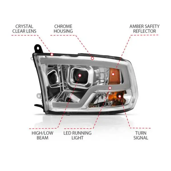 ANZO 09-18 Dodge Ram 1500 Plank Style Projector Headlights Chrome w/ Halo thumbnail 4