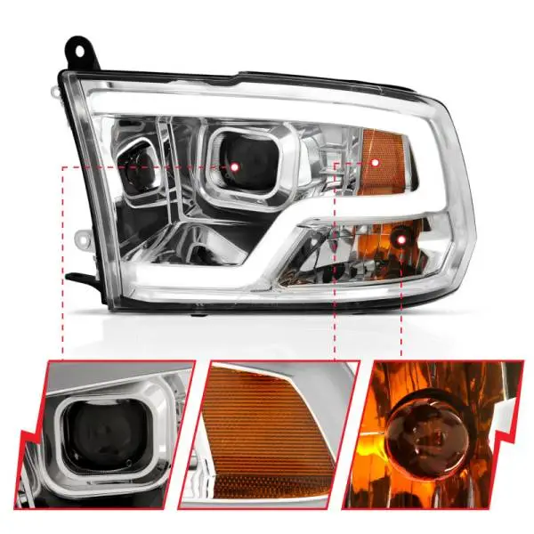 ANZO 09-18 Dodge Ram 1500 Plank Style Projector Headlights Chrome w/ Halo thumbnail 8