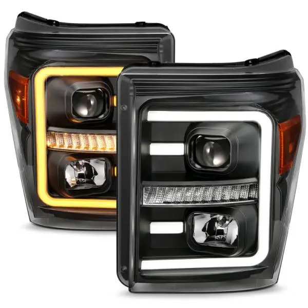 ANZO 2011-2016 Ford F250 Projector Headlights w/ Plank Style Switchback Black w/ Amber image 2