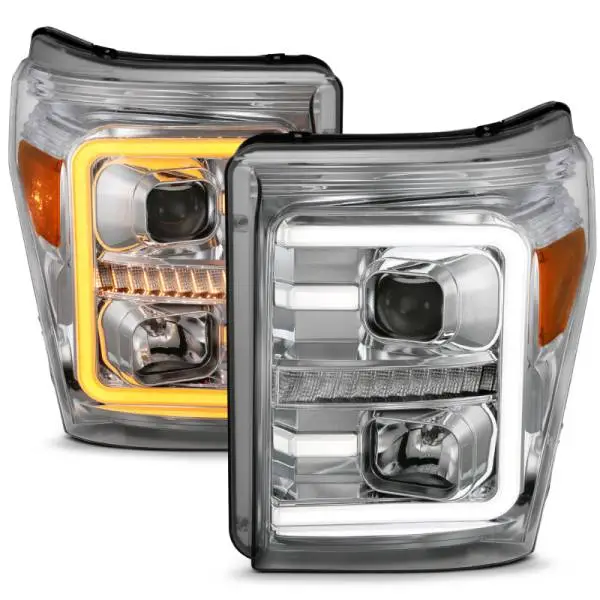 ANZO 11-16 Ford F-250/F-350/F-450 Projector Headlights w/ Plank Style Switchback Chrome w/Amber thumbnail 2