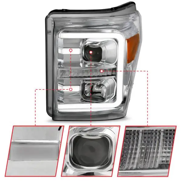 ANZO 11-16 Ford F-250/F-350/F-450 Projector Headlights w/ Plank Style Switchback Chrome w/Amber thumbnail 3