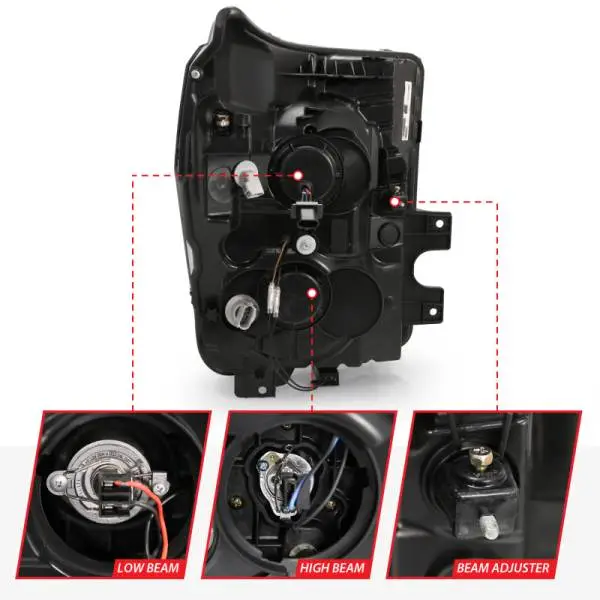 ANZO 11-16 Ford F-250/F-350/F-450 Projector Headlights w/ Plank Style Switchback Chrome w/Amber thumbnail 4