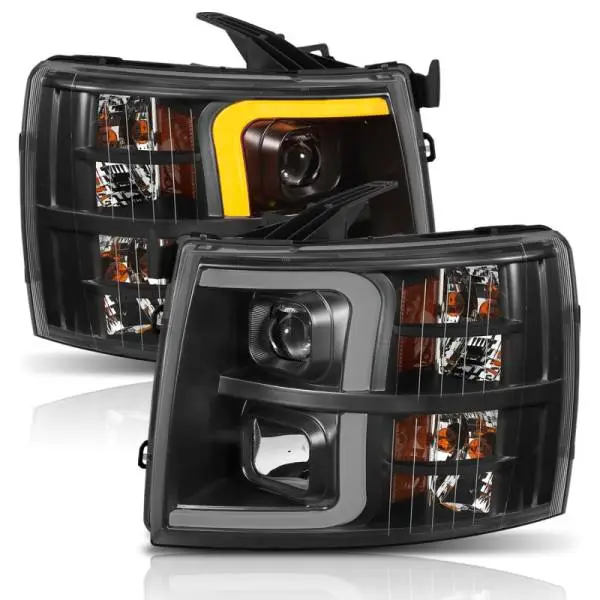 ANZO 07-13 Chevrolet Silverado 1500 Plank Style Projector Headlights Black w/ Amber thumbnail 4
