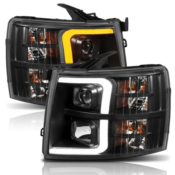 ANZO 07-13 Chevrolet Silverado 1500 Plank Style Projector Headlights Black w/ Amber thumbnail 8