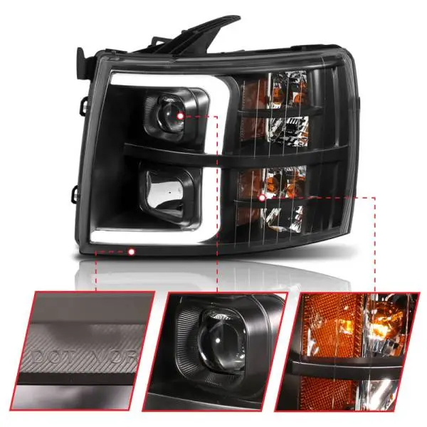 ANZO 07-13 Chevrolet Silverado 1500 Plank Style Projector Headlights Black w/ Amber thumbnail 9