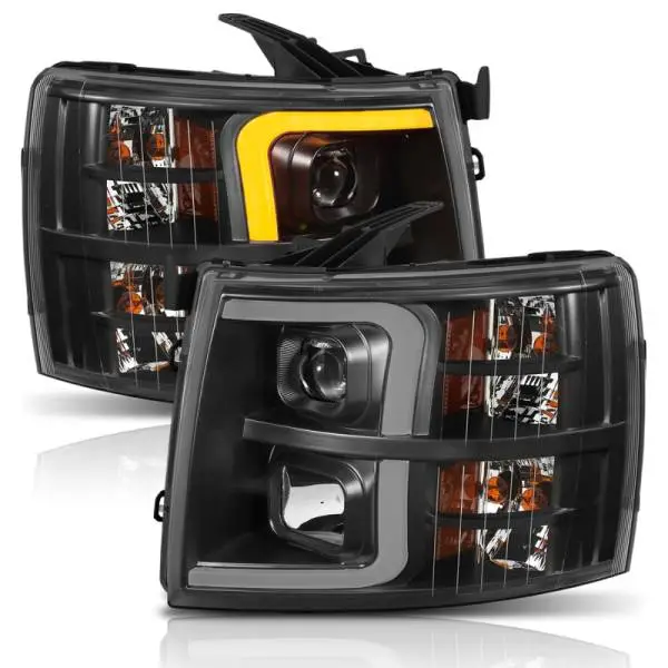 ANZO 07-13 Chevrolet Silverado 1500 Plank Style Projector Headlights Black w/ Amber thumbnail 12