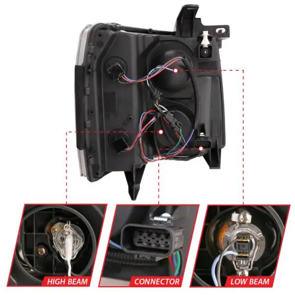 ANZO 07-13 Chevrolet Silverado 1500 Plank Style Projector Headlights Black w/ Amber thumbnail 15