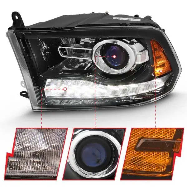 ANZO 2009-2018 Dodge Ram 1500 Projector Plank Style Switchback H.L Halo Black Amber (OE Style) image 3