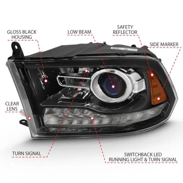 ANZO 2009-2018 Dodge Ram 1500 Projector Plank Style Switchback H.L Halo Black Amber (OE Style) image 4