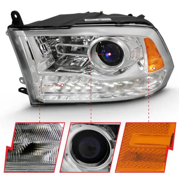 ANZO 2009-2018 Dodge Ram 1500 Projector Plank Style Switchback H.L Halo Chrome Amber (OE Style) image 2