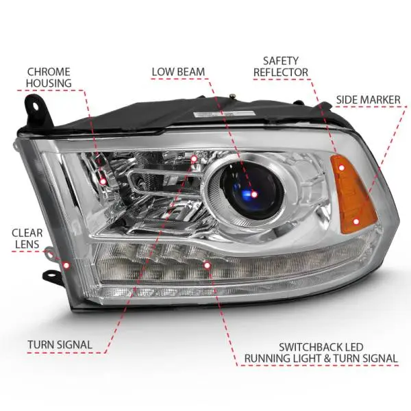 ANZO 2009-2018 Dodge Ram 1500 Projector Plank Style Switchback H.L Halo Chrome Amber (OE Style) image 7