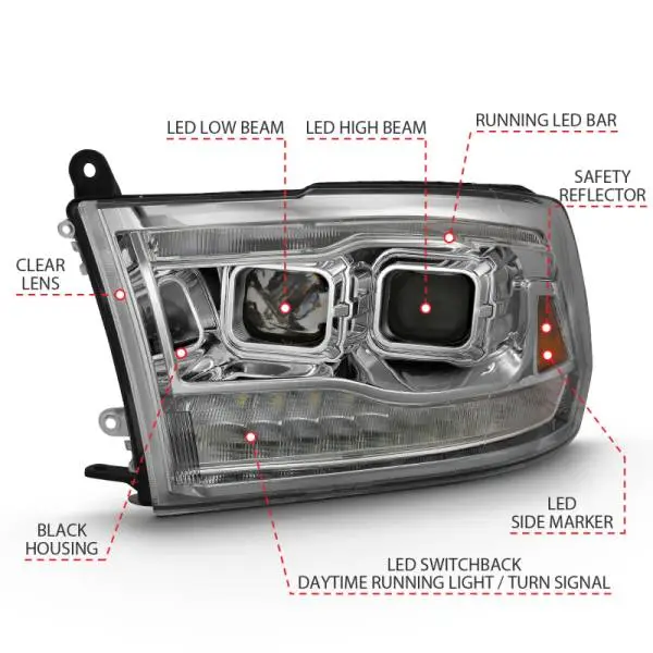 ANZO 2009-2018 Dodge Ram 1500 Projector H.L. Switchback Black Amber image 6