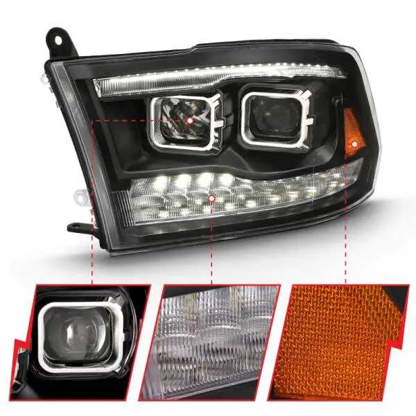 ANZO 2009-2018 Dodge Ram 1500 Projector H.L. Switchback Black Amber image 11