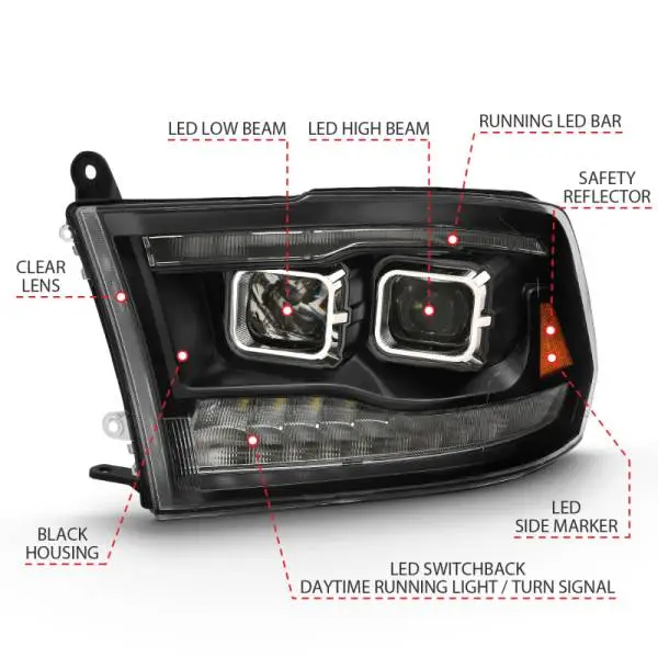 ANZO 2009-2018 Dodge Ram 1500 Projector H.L. Switchback Chrome Amber image 6