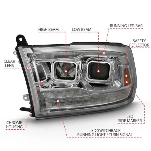 ANZO 2009-2018 Dodge Ram 1500 Projector H.L. Switchback Chrome Amber image 12
