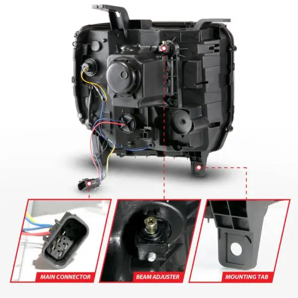 ANZO 2014-2015 GMC Sierra 1500HD Projector Plank Style Headlight Black W/ DRL thumbnail 11