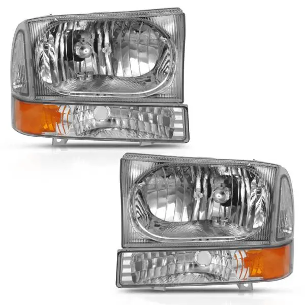 ANZO 2000-2004 Ford Excursion Crystal Headlight w/ Corner Light Chrome Amber (w/o Bulb) thumbnail 3
