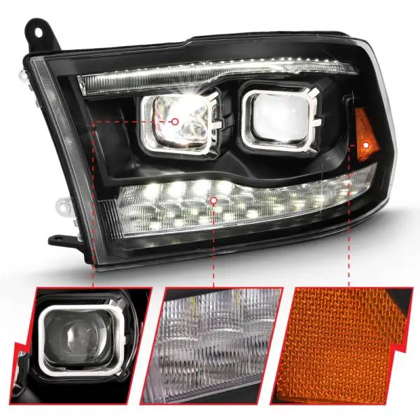 ANZO 2009-2018 Dodge Ram 1500 Led Projector Plank Style Switchback H.L Halo Black Amber (OE Style) image 3