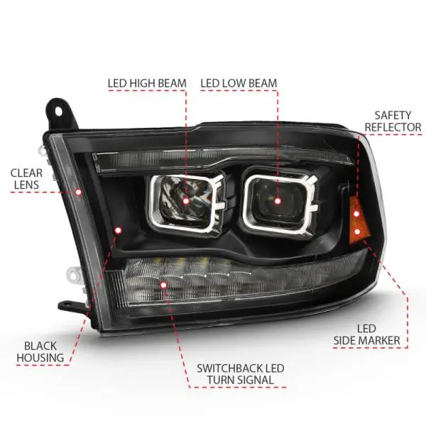 ANZO 2009-2018 Dodge Ram 1500 Led Projector Plank Style Switchback H.L Halo Black Amber (OE Style) image 4