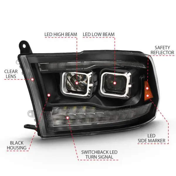 ANZO 2009-2018 Dodge Ram 1500 Led Projector Plank Style Switchback H.L Halo Black Amber (OE Style) image 11