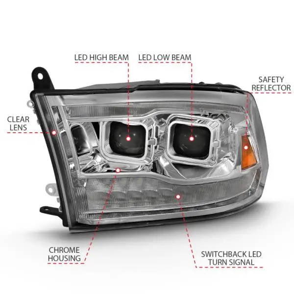 ANZO 2009-2018 Dodge Ram 1500 Led Projector Plank Style Switchback H.L Halo Chrome Amber (OE Style) image 4