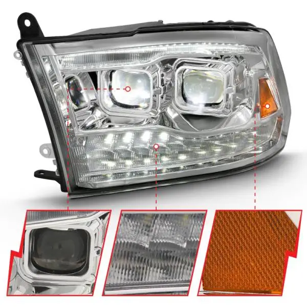 ANZO 2009-2018 Dodge Ram 1500 Led Projector Plank Style Switchback H.L Halo Chrome Amber (OE Style) image 8