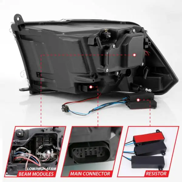 ANZO 2009-2018 Dodge Ram 1500 Led Projector Plank Style Switchback H.L Halo Chrome Amber (OE Style) image 9