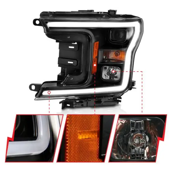 ANZO 2018-2019 Ford F-150 Projector Plank Style H.L. Black Amber (Without Switchback) image 3