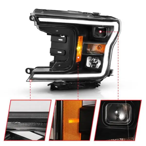 ANZO 2018-2019 Ford F-150 Projector Plank Style H.L. Black Amber (Without Switchback) image 8
