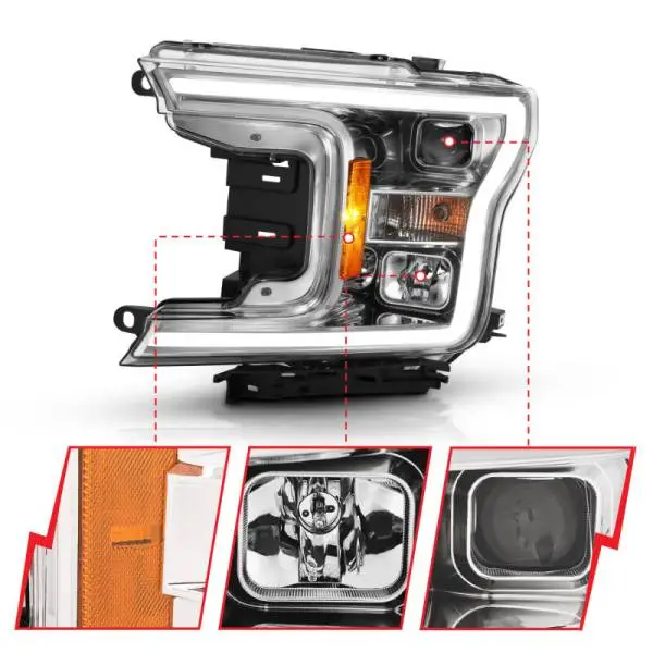 ANZO 2018-2019 Ford F-150 Projector Plank Style H.L. Chrome Amber (Without Switchback) image 3