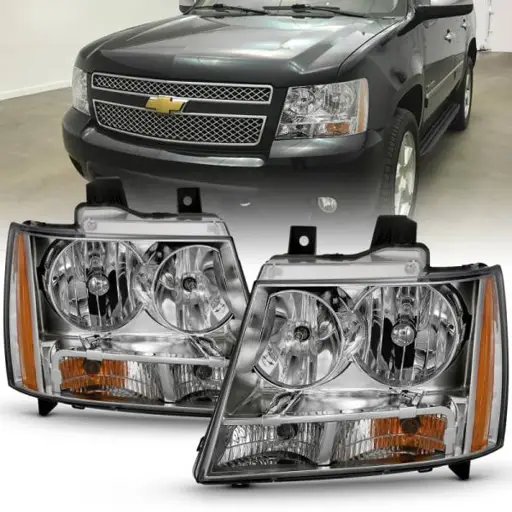 ANZO 2007-2014 Chevy Tahoe Crystal Headlight Chrome Amber(OE)