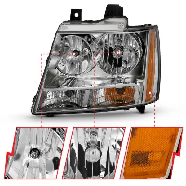 ANZO 2007-2014 Chevy Tahoe Crystal Headlight Chrome Amber(OE) thumbnail 7