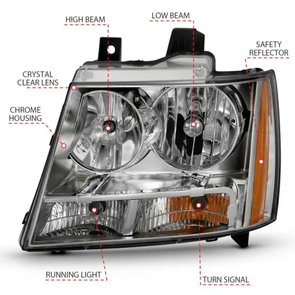 ANZO 2007-2014 Chevy Tahoe Crystal Headlight Chrome Amber(OE) thumbnail 9