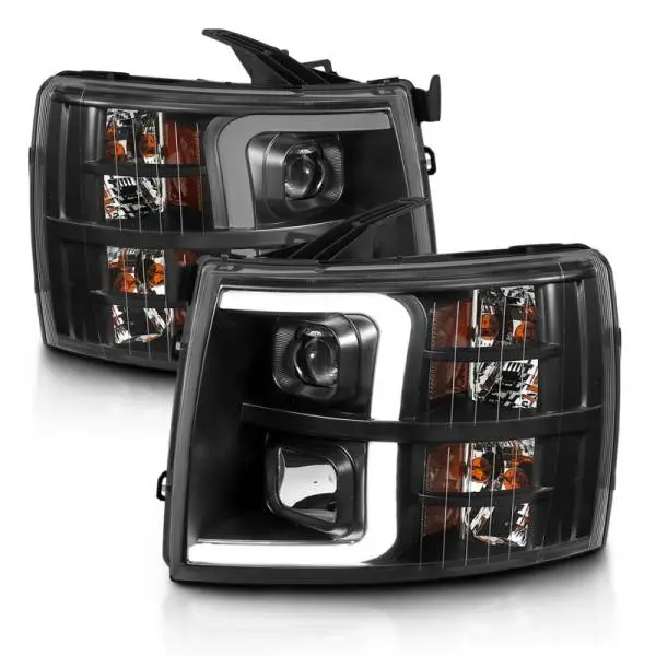ANZO 07-13 Chevrolet Silverado 3500 Projector Headlights - Black Amber thumbnail 2