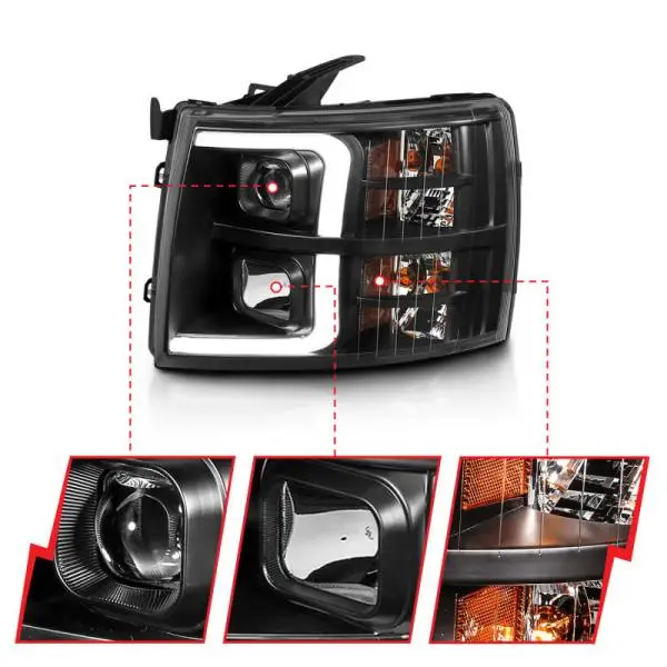 ANZO 07-13 Chevrolet Silverado 3500 Projector Headlights - Black Amber thumbnail 7