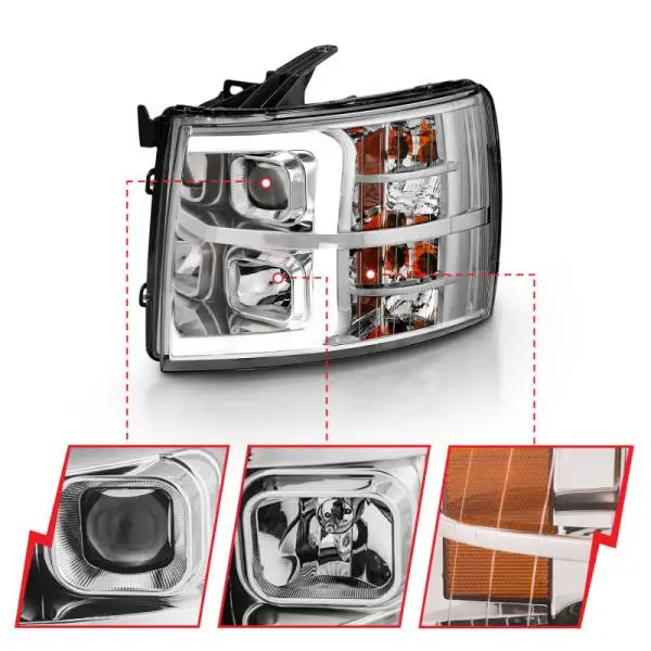 ANZO 2007-2013 Chevy Silverado 1500 Projector Plank Style Chrome Amber thumbnail 3