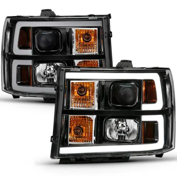 ANZO 2007-2013 GMC Sierra 1500 Projector Headlight Plank Style Black w/ Clear Lens Amber thumbnail 3