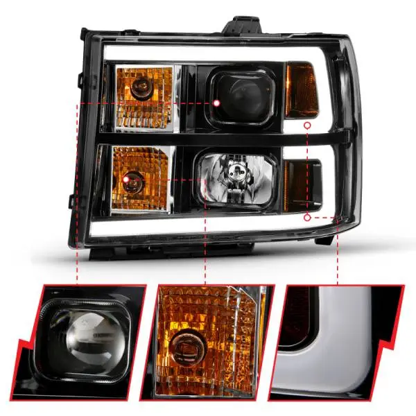 ANZO 2007-2013 GMC Sierra 1500 Projector Headlight Plank Style Black w/ Clear Lens Amber thumbnail 9