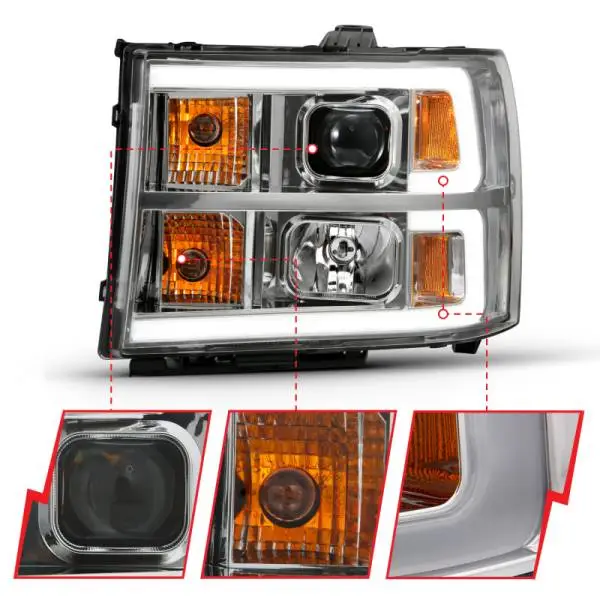 ANZO 2007-2013 GMC Sierra 1500 Projector Headlight Plank Style Chrome w/ Clear Lens Amber thumbnail 9