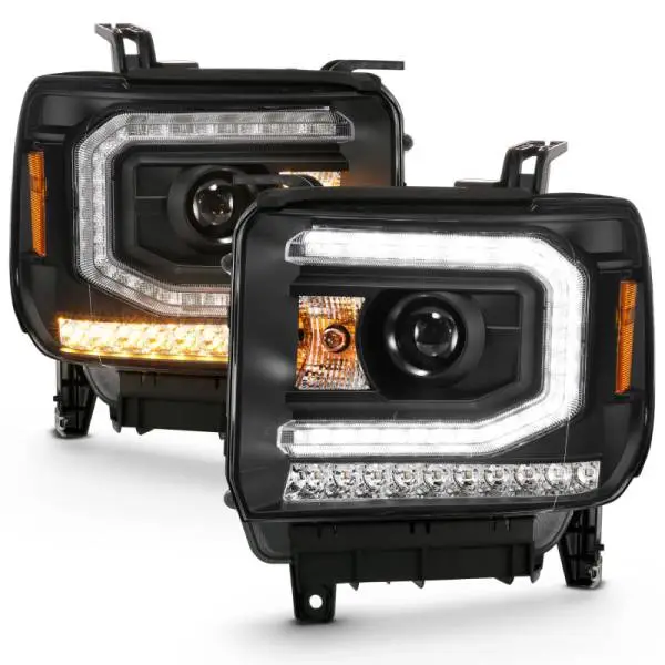 ANZO 2016-2019 GMC Sierra 1500 Projector Headlight Plank Style Black w/ Sequential Amber Signal thumbnail 7