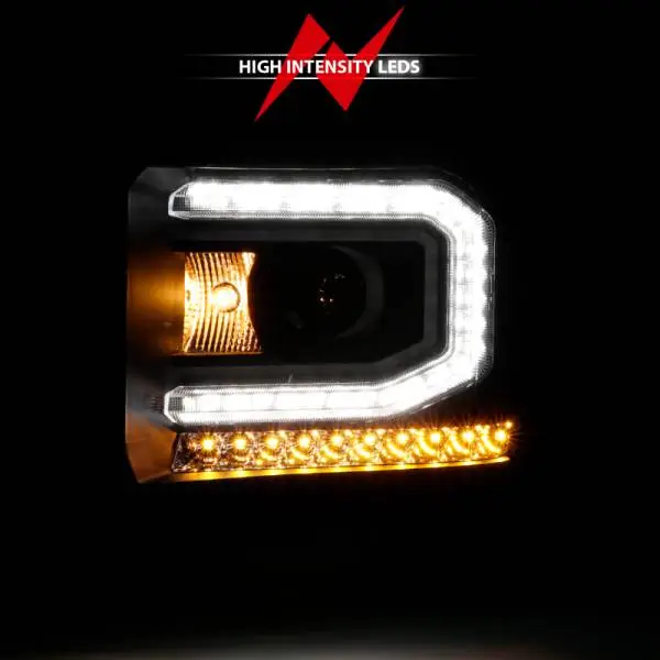 ANZO 2016-2019 GMC Sierra 1500 Projector Headlight Plank Style Black w/ Sequential Amber Signal thumbnail 13