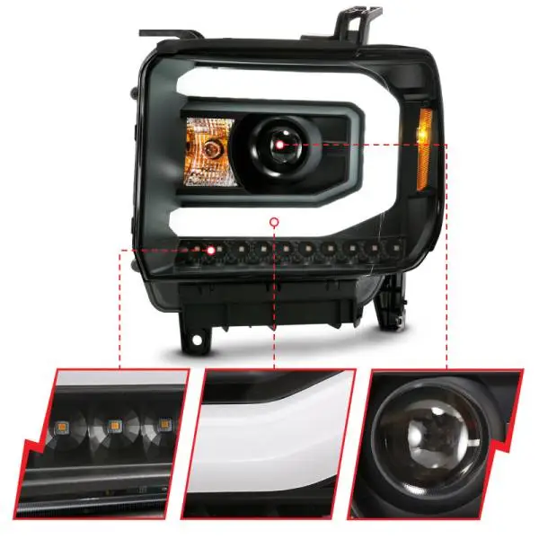ANZO GMC SIERRA 1500 14-15 2500H/15-19 Projector Headlight Plank Style Black w/ Switchback (Halogen) thumbnail 4