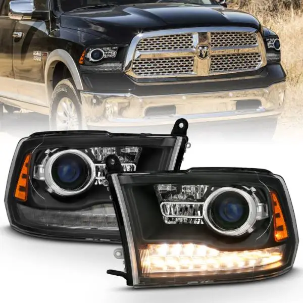 ANZO 2009-2018 Dodge Ram 1500 Projector Headlights Plank Style Halo w/Switchback Matte Black image 2