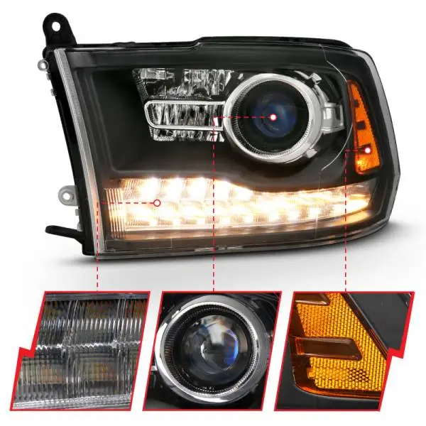 ANZO 2009-2018 Dodge Ram 1500 Projector Headlights Plank Style Halo w/Switchback Matte Black image 4