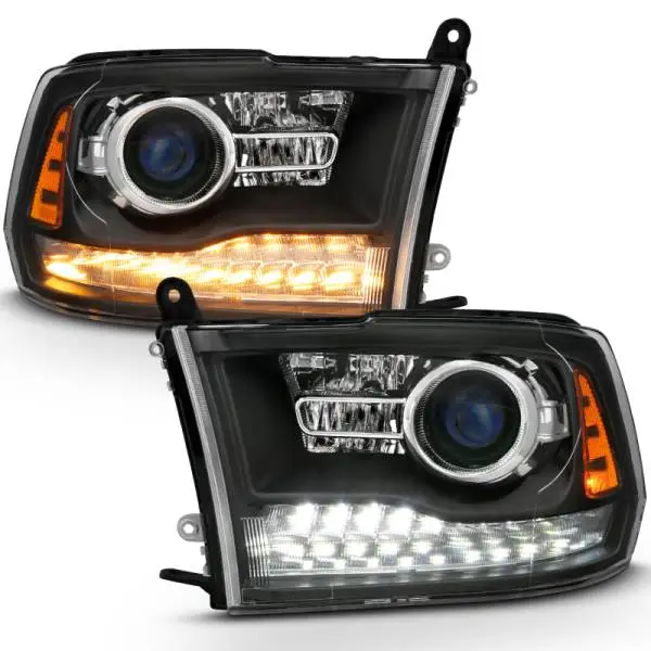 ANZO 2009-2018 Dodge Ram 1500 Projector Headlights Plank Style Halo w/Switchback Matte Black image 5