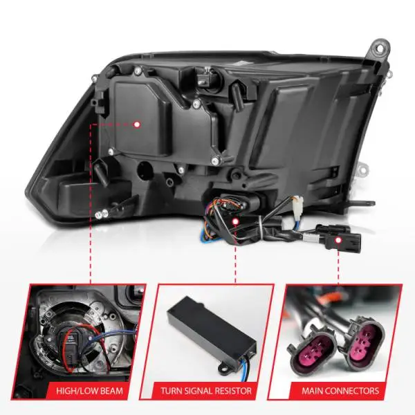 ANZO 2009-2018 Dodge Ram 1500 Projector Headlights Plank Style Halo w/Switchback Matte Black image 6