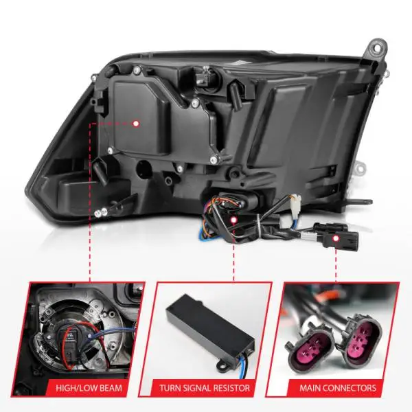 ANZO 2009-2018 Dodge Ram 1500 Projector Headlights Plank Style Halo w/Switchback Matte Black image 12