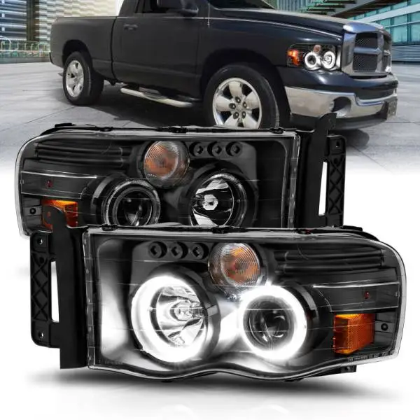 ANZO 2002-2005 Dodge Ram 1500 Projector Headlights w/ Halo Black Clear Amber image 2