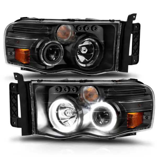 ANZO 2002-2005 Dodge Ram 1500 Projector Headlights w/ Halo Black Clear Amber image 4