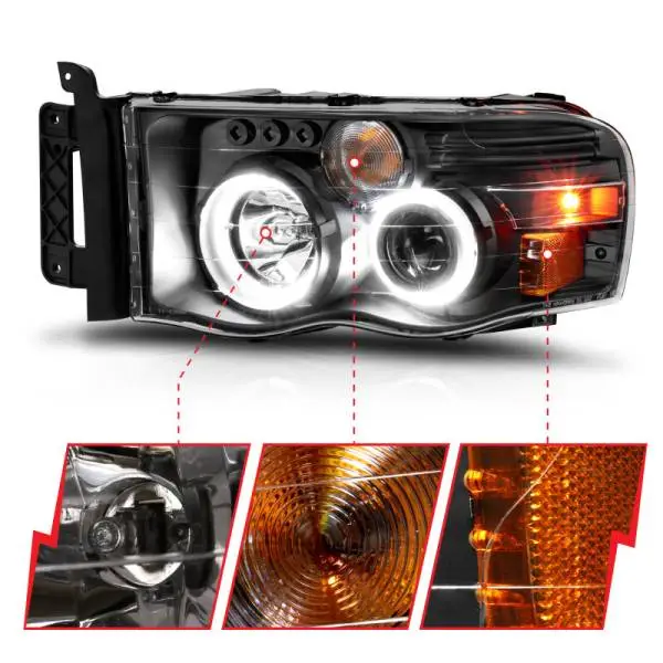 ANZO 2002-2005 Dodge Ram 1500 Projector Headlights w/ Halo Black Clear Amber image 10